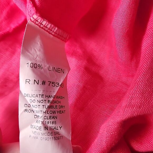 Bellambia Linen XL Hot Pink Sleeveless Dress Shift Round Neck Bow Italy - Picture 11 of 11